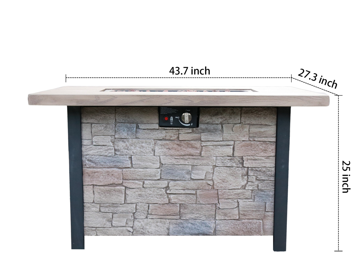 44" W x 25" H Outdoor Patio Propane Gas Fire Pit Table - 50,000 BTU High-temperature-resistant carving process for environmentally friendly materials with the effect of cultured stone
