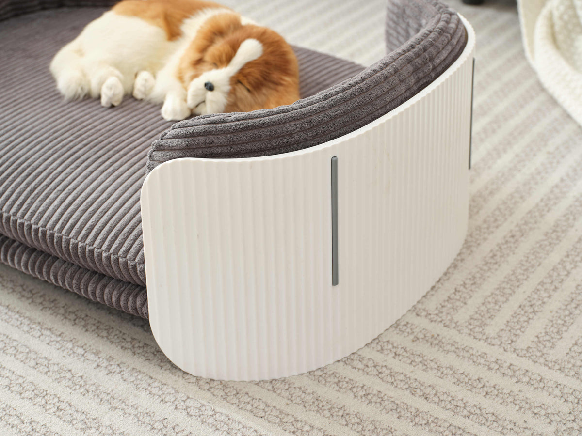 Scandinavian style Cat Couch Bed, Pet Sofa for Indoor Cats PP Indoor Pet Furniture Elevated Cat Beds with Removable Mattress Cover Suitable for Kitty, Puppy or Small Animal Brand Design White Grey