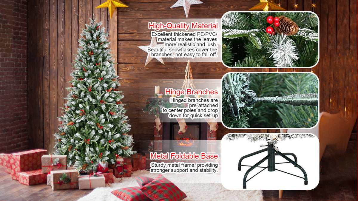 8ft PE/PVC Spray White Christmas Tree with 2850 PE&PVC Mixed Branch Tips, Hinged Premium Fake Xmas Trees, Hinged Branch & Foldable Base, Green