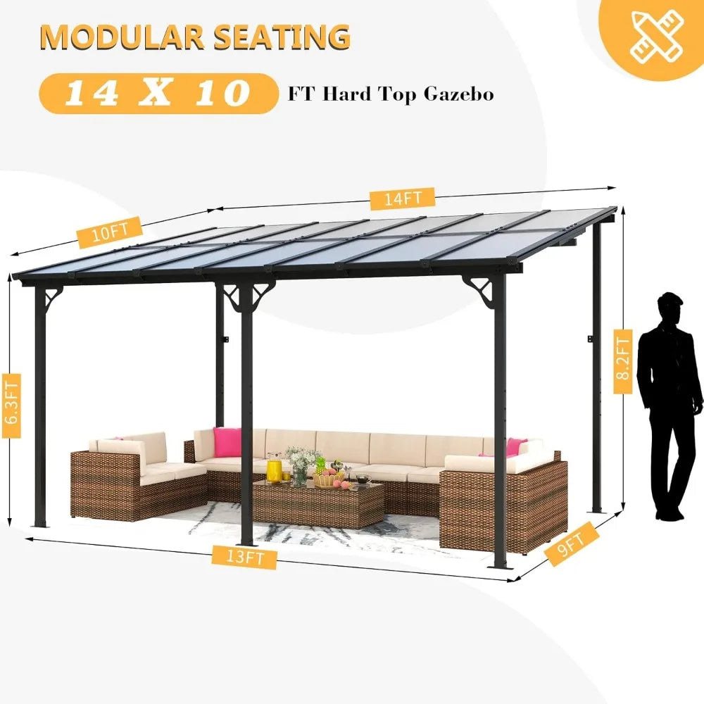 10' x 14' Gazebo for Patio, Gazebo Pergola with Sloped Roof, Large Wall-Mounted Heavy Duty Awnings, for Backyard, Patio