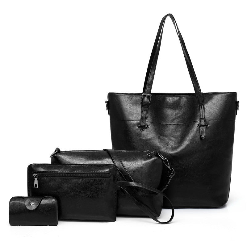 4Pcs Women Vintage Handbag and Purse Leather Tote Shoulder Bag Large Satchel Top Handle Work Bag Set