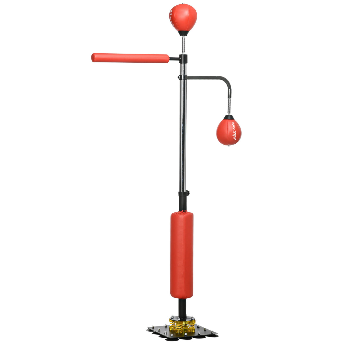 Soozier 4'7"-6'8" Boxing Bag Stand with Speed Bag and Reaction Bar Challenge, Reflex Bag Boxing Training Equipment with Suction Cups and Shock-absorbing System, Red