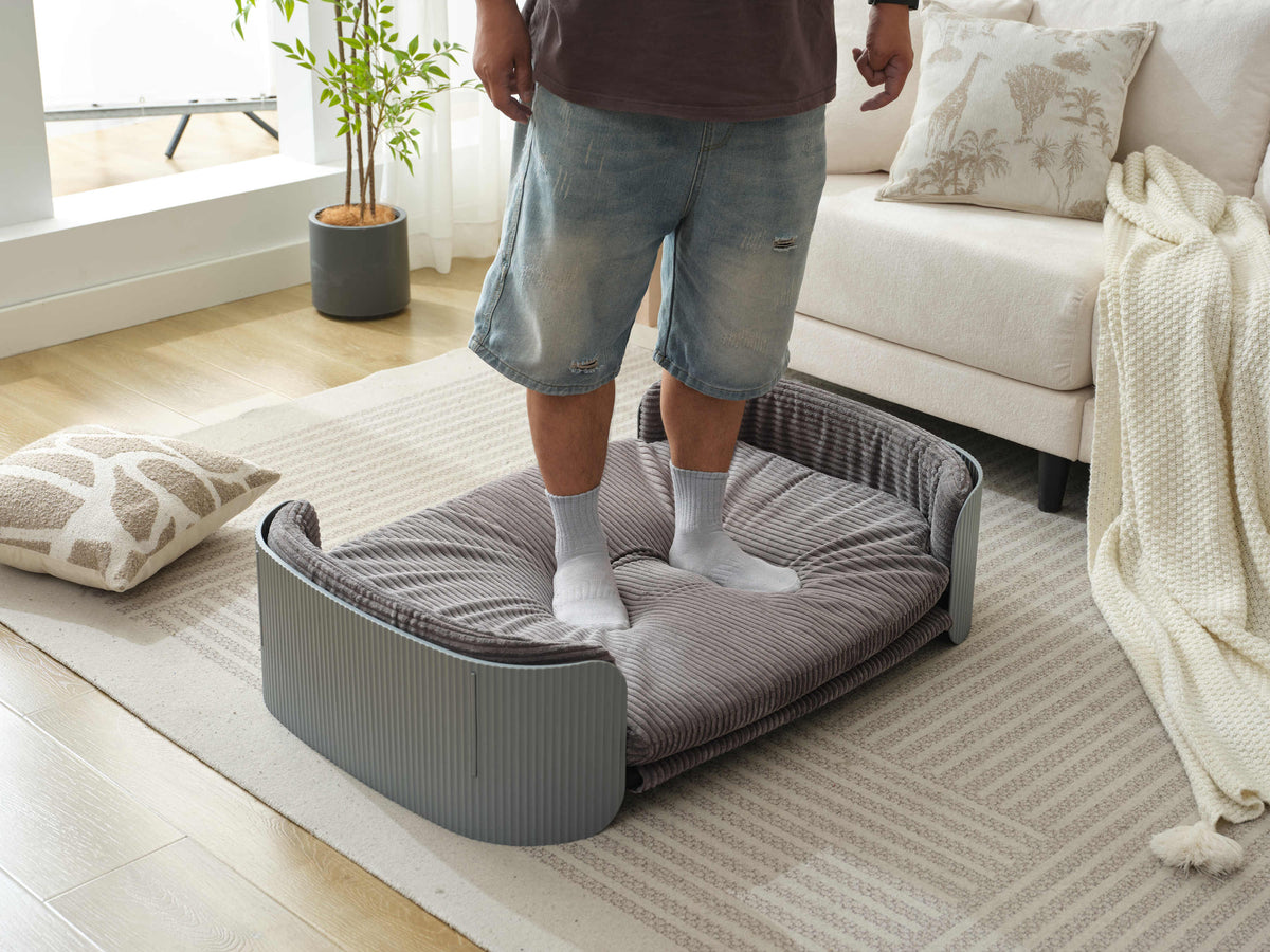 Scandinavian style Cat Couch Bed, Pet Sofa for Indoor Cats PP Indoor Pet Furniture Elevated Cat Beds with Removable Mattress Cover Suitable for Mid or Large Animal Brand Design Grey+Grey