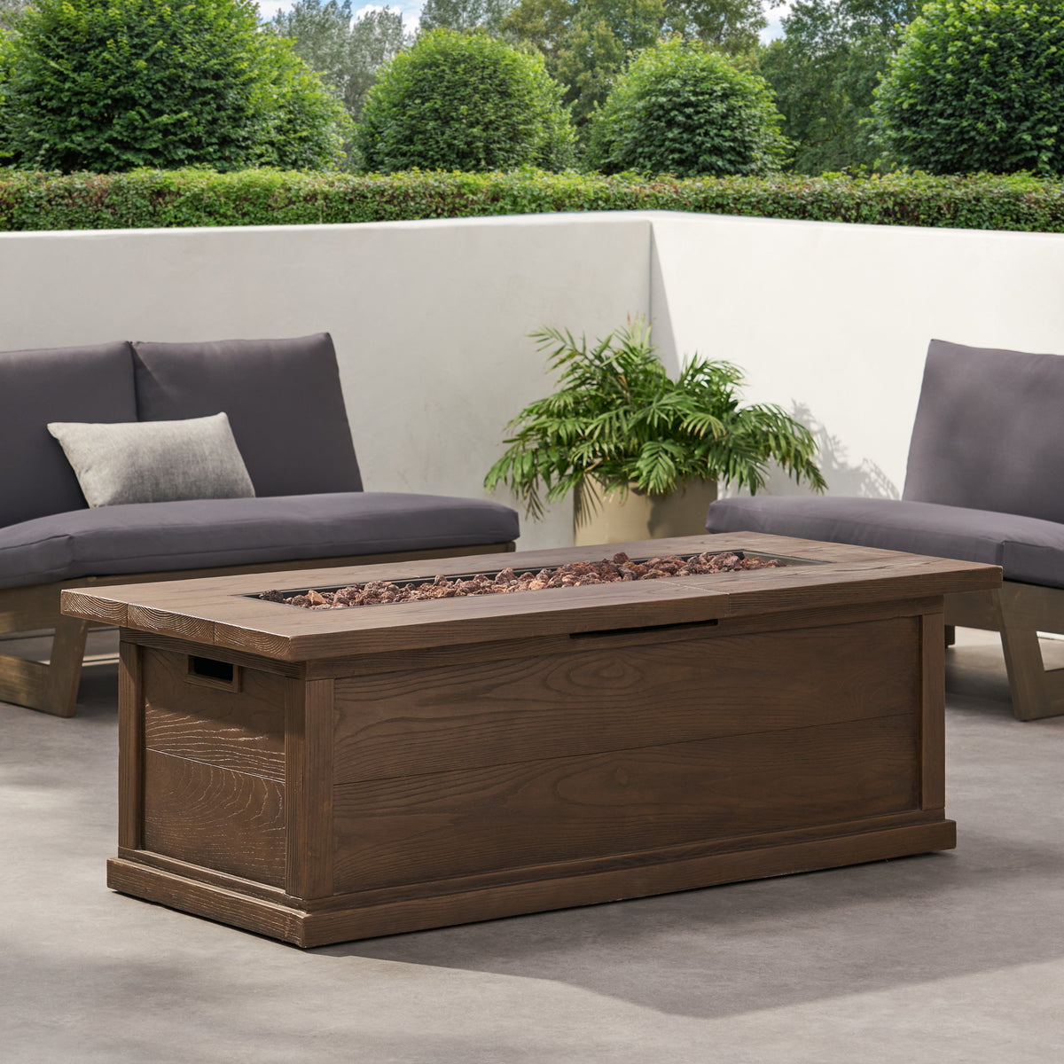 56'' Rectangular Outdoor MGO 50,000 BTU Propane Fire Pit, Brown Wood Pattern (Tank Cover not Included)