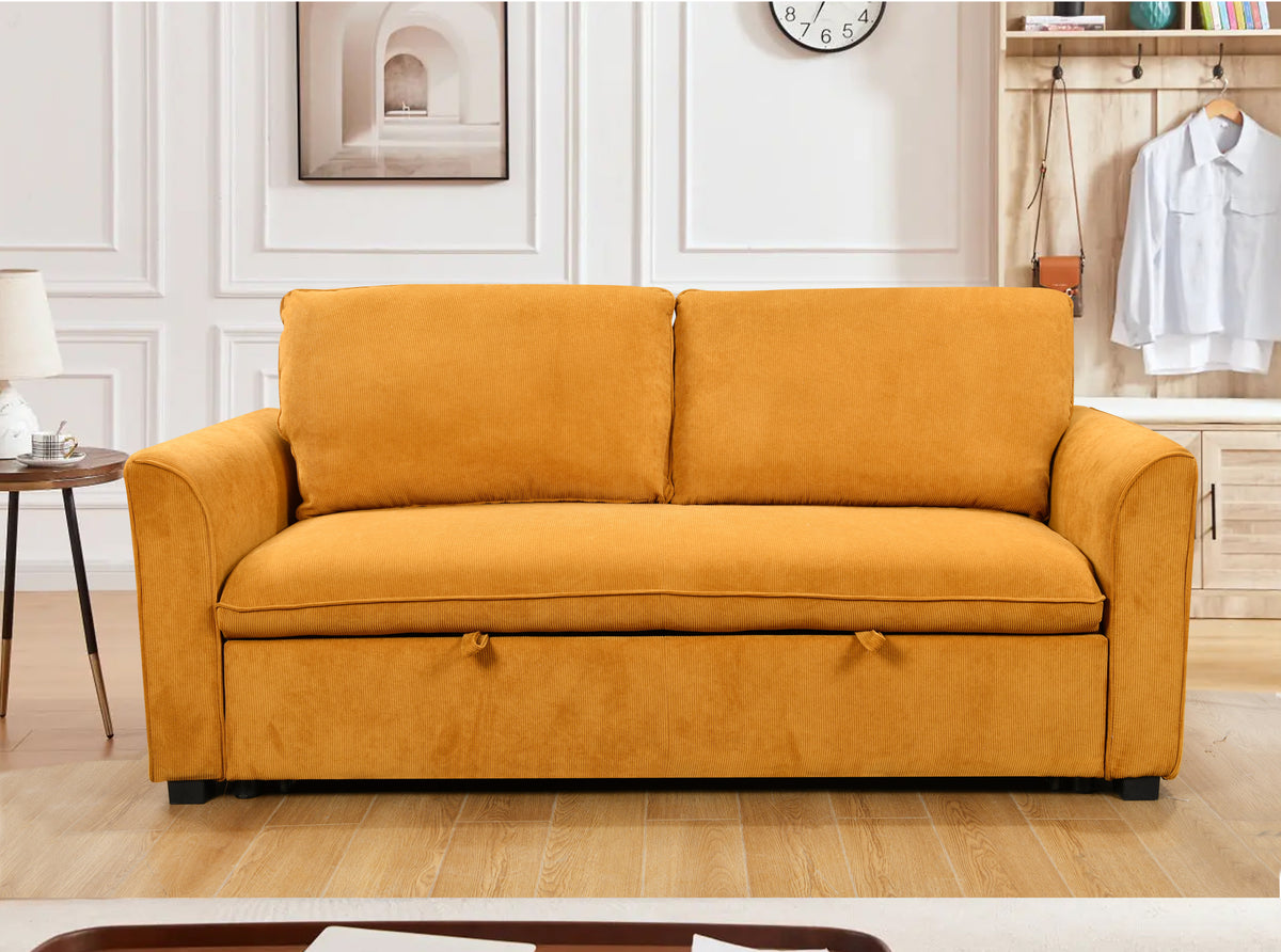[SantaChoice] 78 Inch 3 in 1 Convertible Sleeper Sofa Bed, Modern Fabric Loveseat Futon Sofa Couch w/Pullout Bed, Small Love Seat Lounge Sofa w/Reclining Backrest, Furniture for Living Room, Yellow