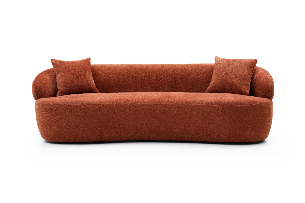 [SantaChoice] ORANGE Mid Century Modern Curved Sofa, 3 Seat Cloud couch Boucle sofa Fabric Couch for Living Room, Bedroom, Office