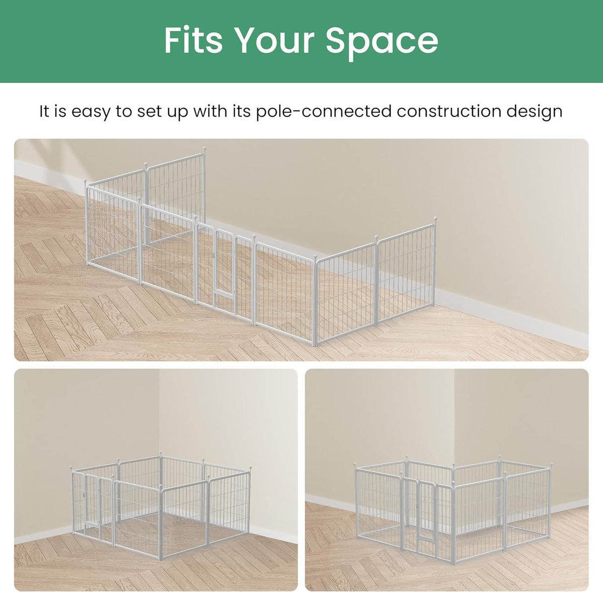 Dog Playpen, 24" Height 16 Panels Fence with Anti-Rust Coating, Metal Heavy Portable Foldable Dog Pen for Small/Medium Dogs RV Camping, White
