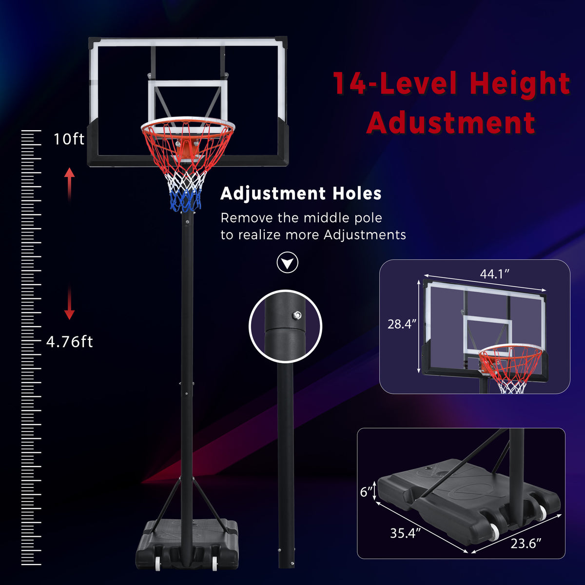 Portable Basketball Hoop Basketball System 4.76-10ft Height Adjustable for Youth Adults LED Basketball Hoop Lights, Colorful lights, Waterproof,Super Bright to Play at Night Outdoors,Good Gift for Kid