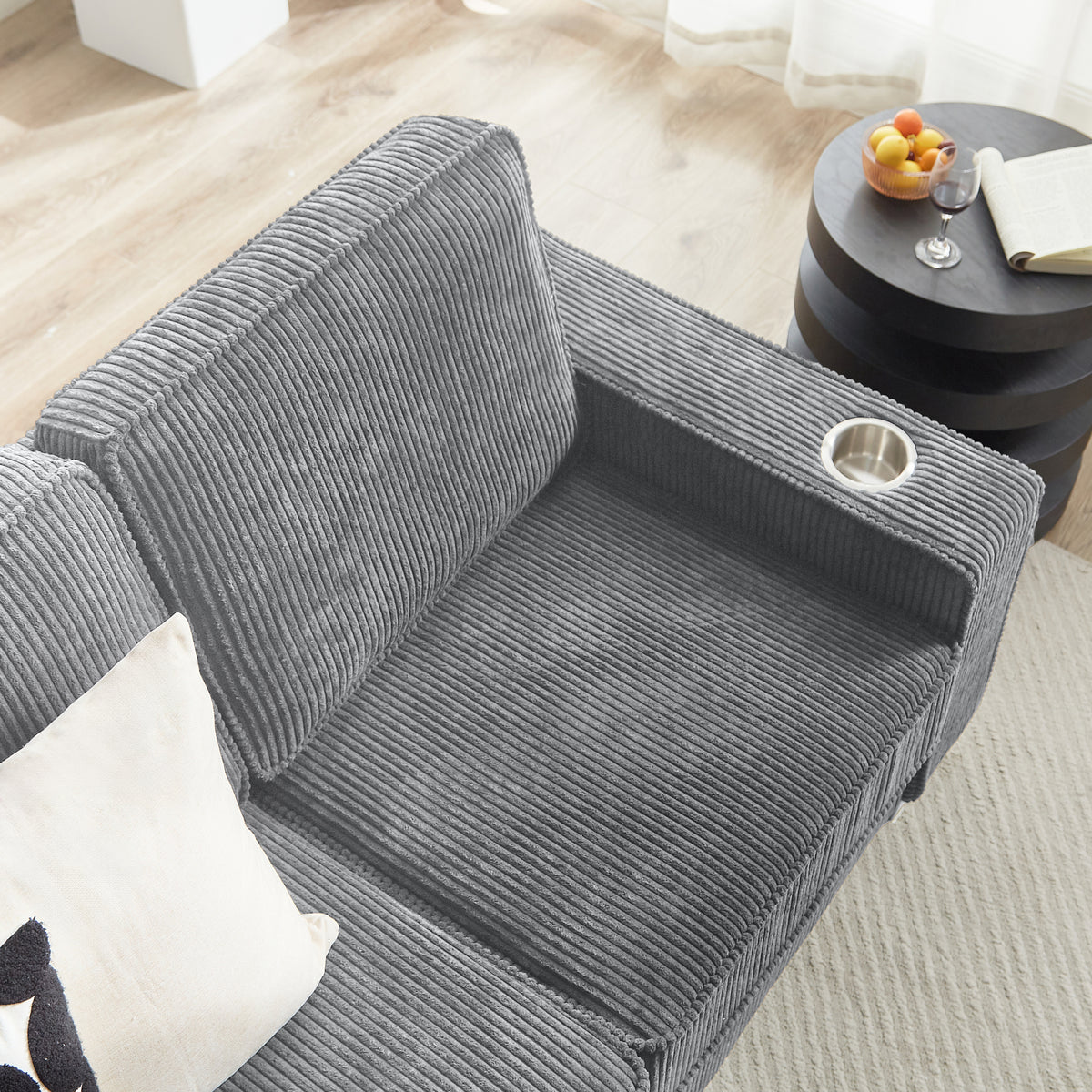 [SantaChoice] 83.86" Corduroy Fabric sofa,Modern Compressed Couch,3-Seater Sofa, Furniture for Living Room,Bedroom,office ,Gray