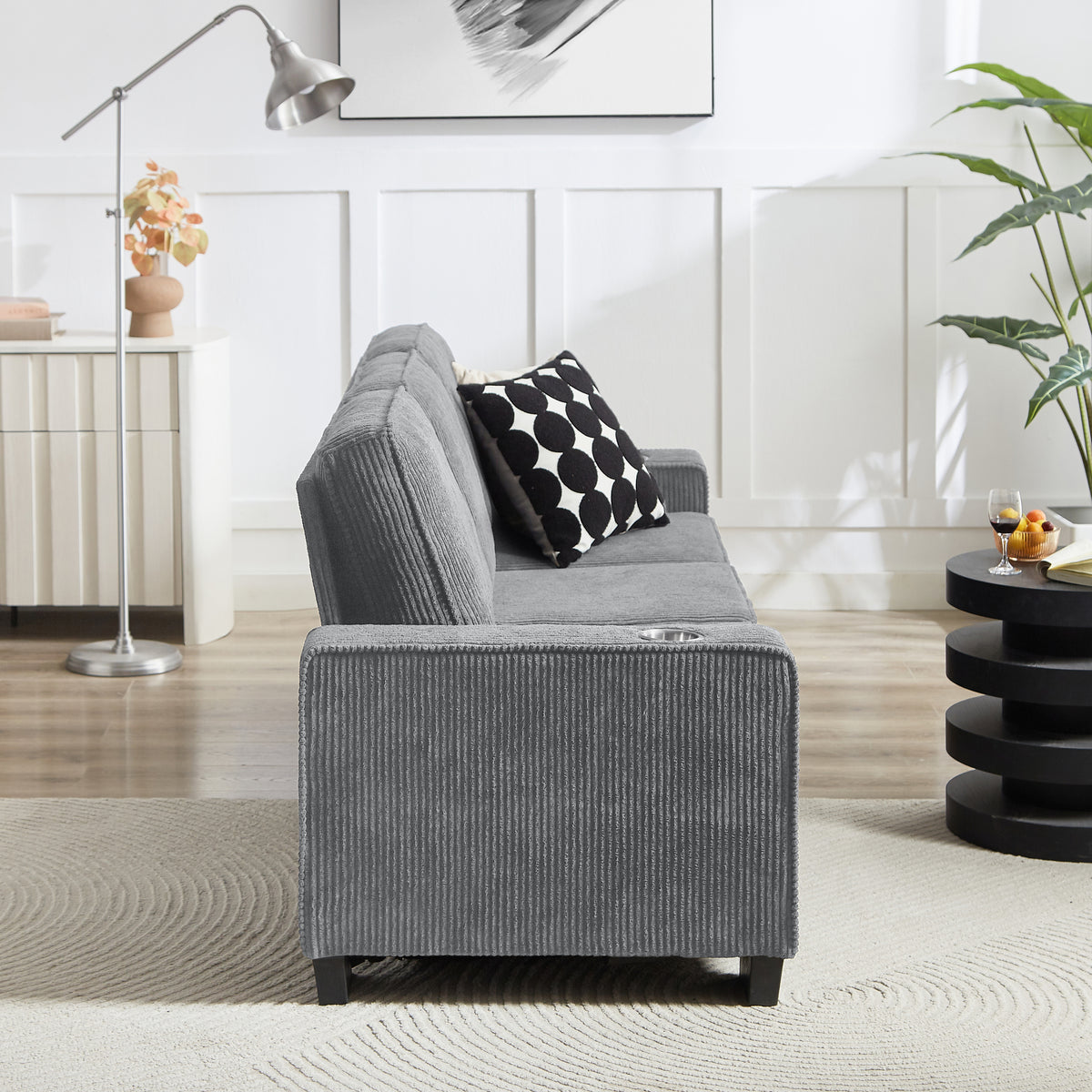 [SantaChoice] 83.86" Corduroy Fabric sofa,Modern Compressed Couch,3-Seater Sofa, Furniture for Living Room,Bedroom,office ,Gray