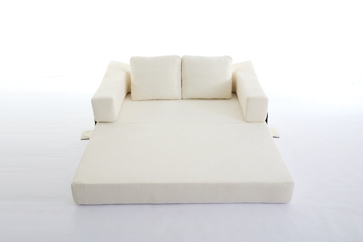 [SantaChoice] Modern Minimalist Sofa, Fold-Out Sofa Bed, Convertible Chair Floor Couch & Sleeping Mattress for Living room, Bedroom, Apartment, Removable Backrest, White