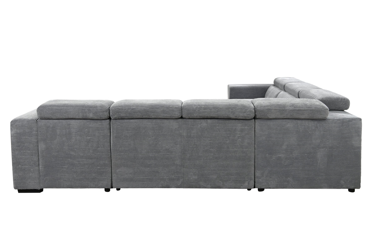 [SantaChoice] 123" Oversized Modern U-Shaped 7-seat Sectional Sofa Couch with Adjustable Headrest, Sofa Bed with Storage Chaise,Pull Out Couch Bed for Living Room ,Dark Gray