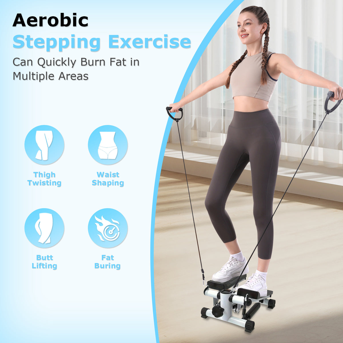 Mini Steppers for Exercise Mini Stair Stepper for Home with Resistance Bands Stepper  with LCD Monitor