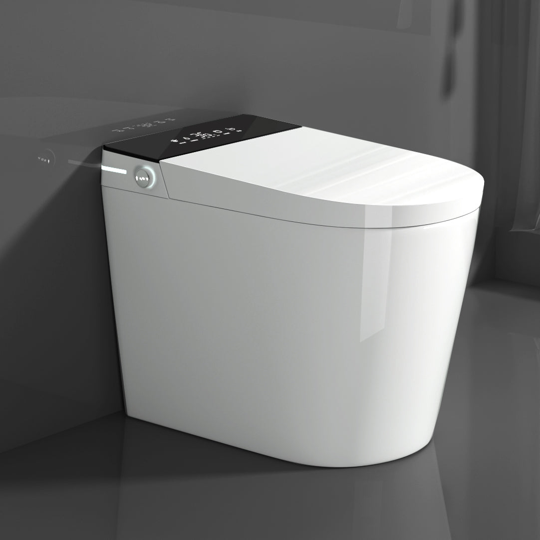 Compact Smart Toilet with Bidet Seat Built-in, Modern Tankless Design with 23.25' Depth, Auto Open Auto Flush, Heated Seat, Instant Warm Air Dryer for Small Bathrooms, White with Black Panel