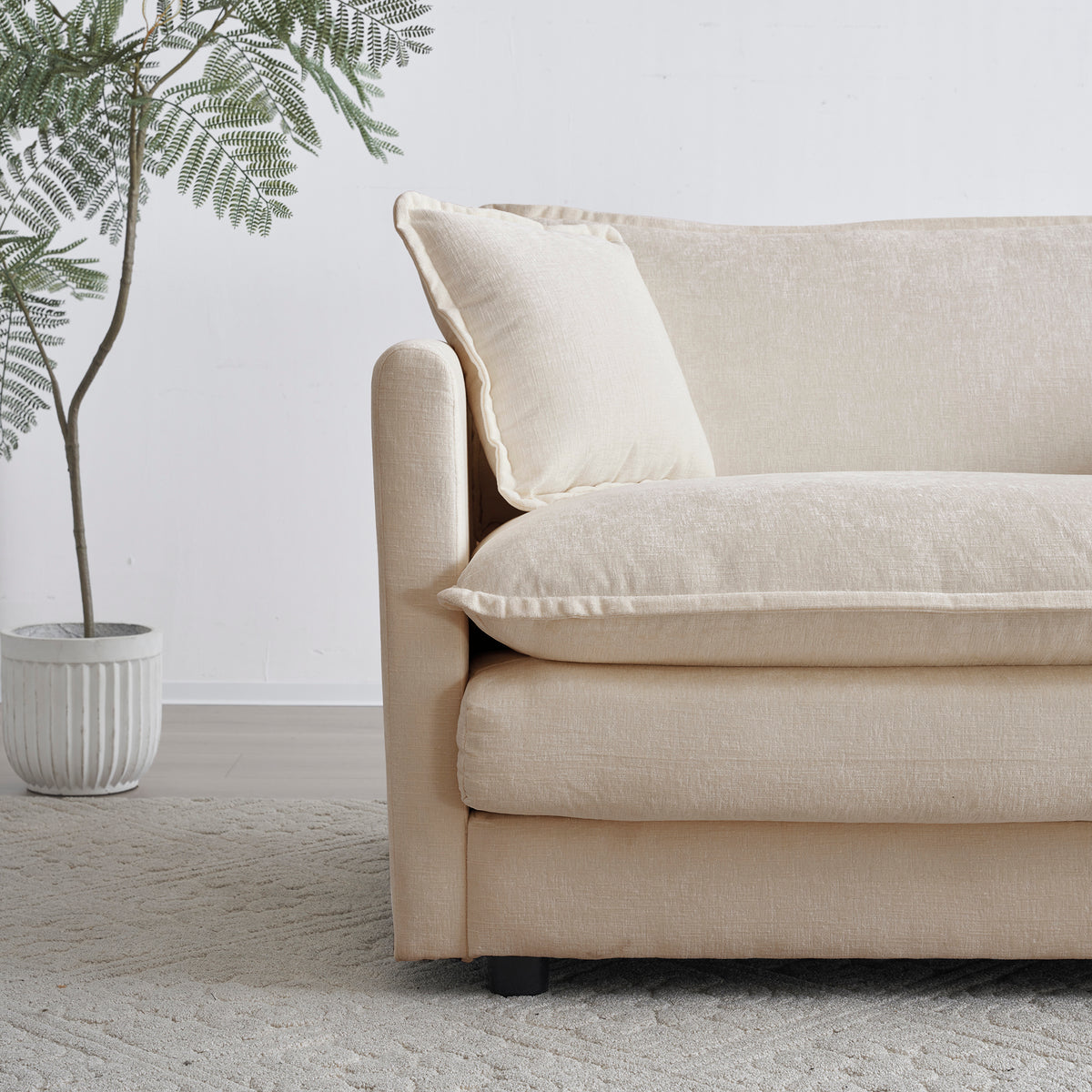 [SantaChoice] Mid-Century Modern Couch 3-Seater Sofa with 2 Armrest Pillows and 3 Toss Pillows, Couch for Living Room Beige Chenille