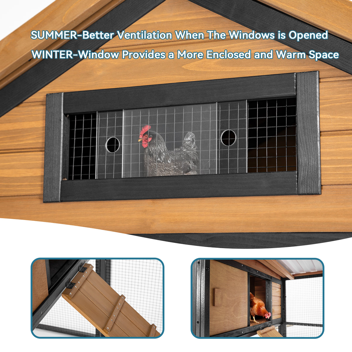 Durable Wood and Iron Chicken Coop with Runway and Waterproof Roof, Suitable for 5-7 Chickens, Built-in Nesting Box