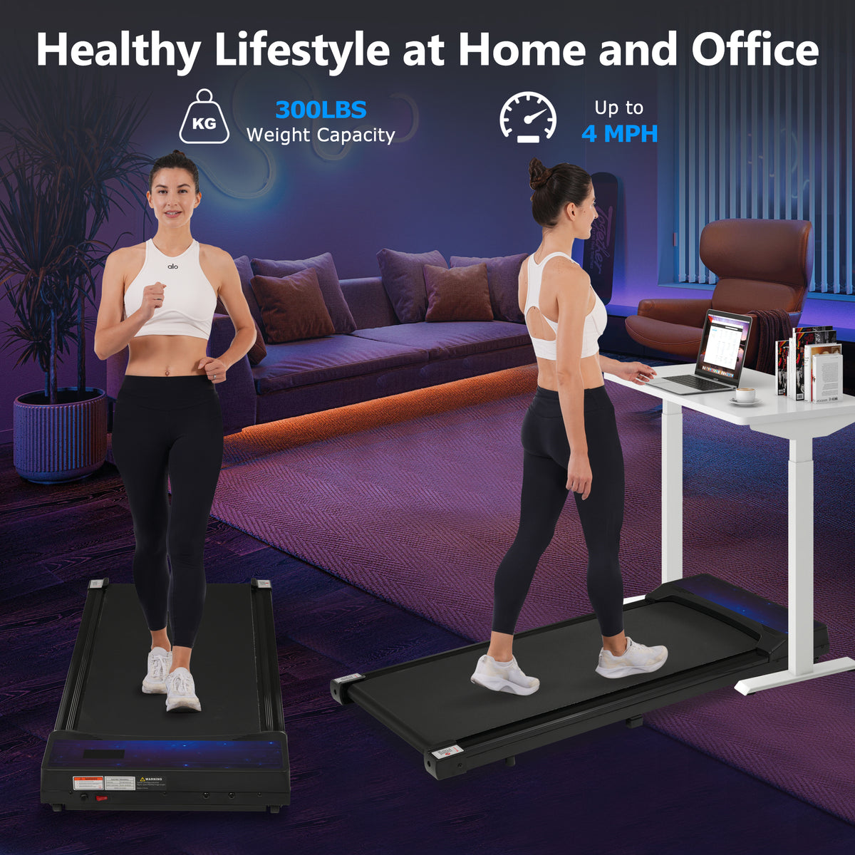 Walking Pad Under Desk Treadmill for Home Office -2.5HP Walking Treadmill 0.6-4MPH 300LBS Capacity Treadmill for Walking Running Remote Control Batteries