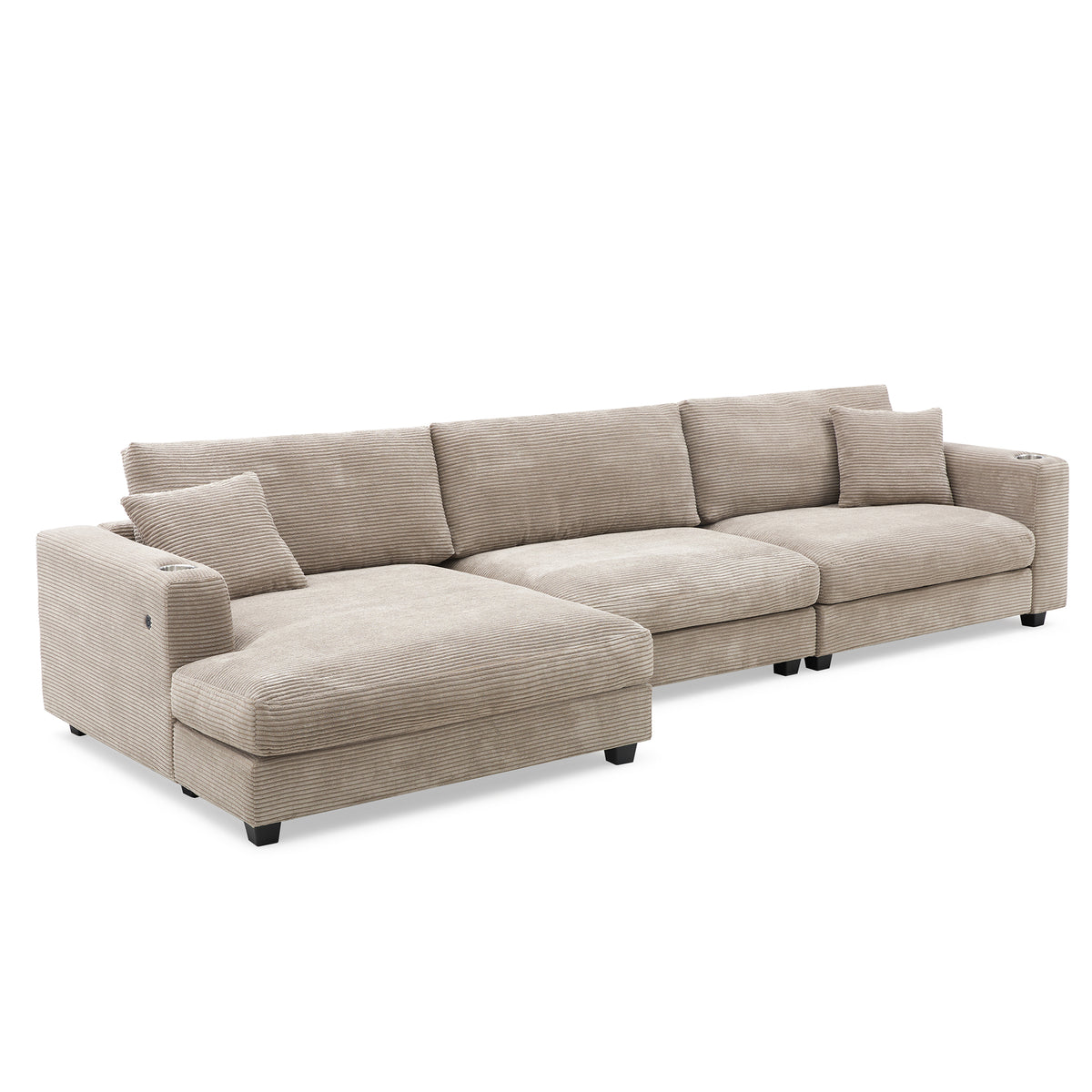 [SantaChoice] 134*54"Oversized Corduroy Sectional Sofa,L Shaped Cloud Couch with USB Charging Port,Cup Holder,Deep Seat Sofa Bed with 50" Chaise,Comfy Indoor Furniture for Living Room,3 Colors