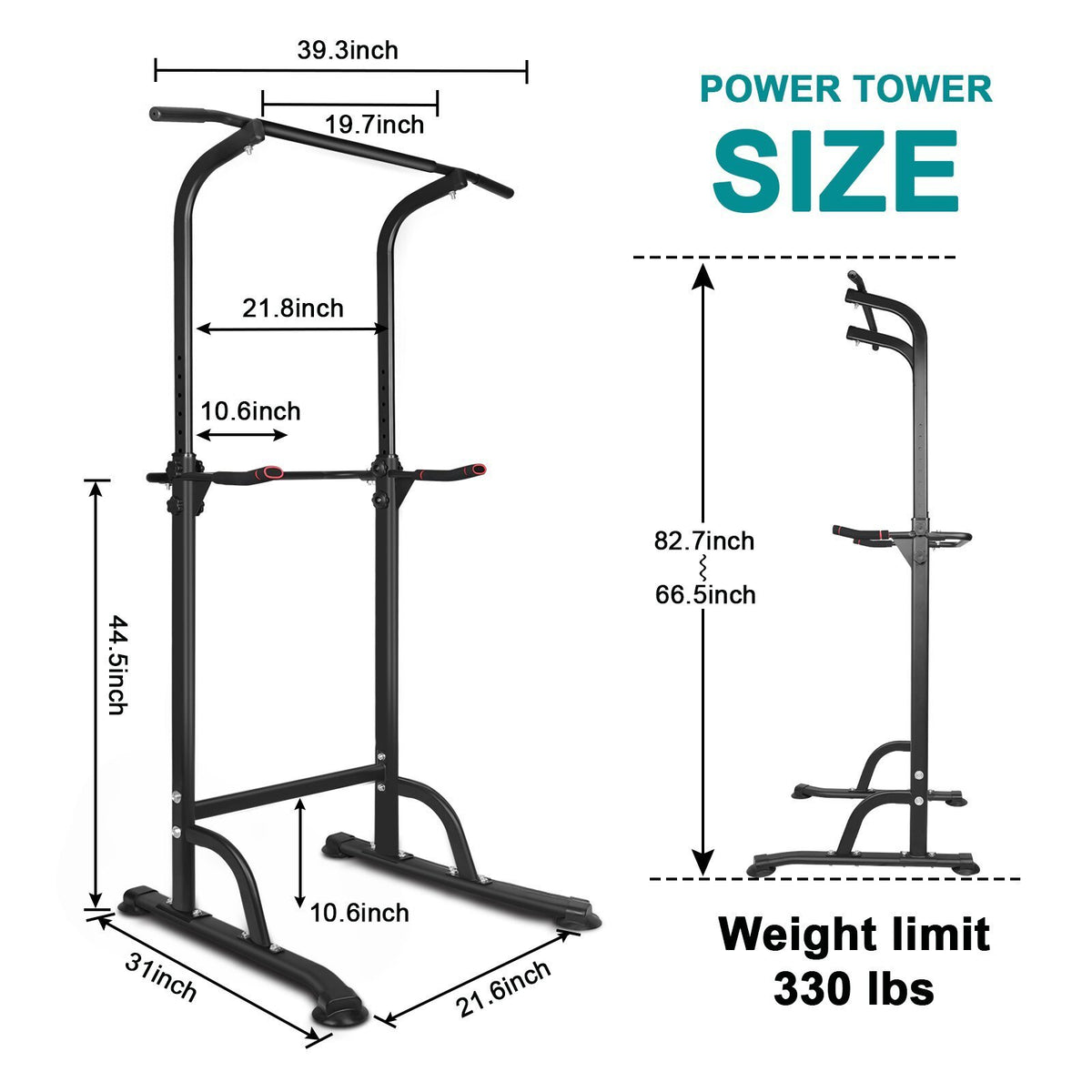 Sport Power Tower Workout Dip Station Pull Up Bar, Height Adjustable Multi-Function Dip Stand for Home Gym Strength Training Fitness Equipment