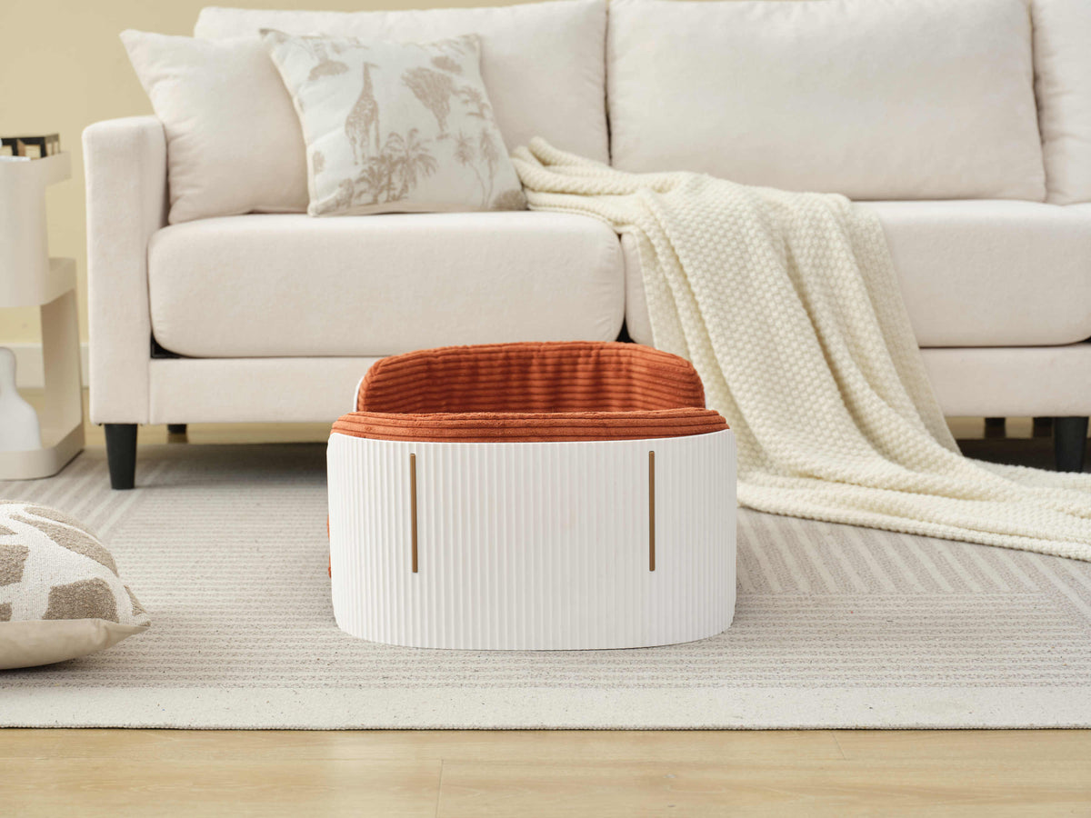 Scandinavian style Cat Couch Bed, Pet Sofa for Indoor Cats PP Indoor Pet Furniture Elevated Cat Beds with Removable Mattress Cover Suitable for Kitty, Puppy or Small Animal  Brand Design  White Brown