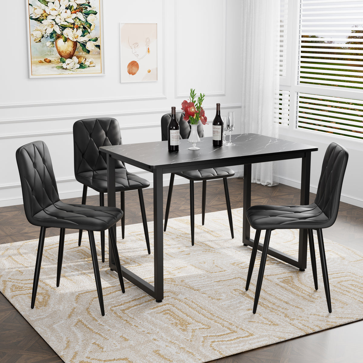 [SantaChoice] Dining Chairs Set of 4, Modern Kitchen Dining Room Chairs, PU Dining Chair Upholstered Cushion Seat and Sturdy Metal Legs