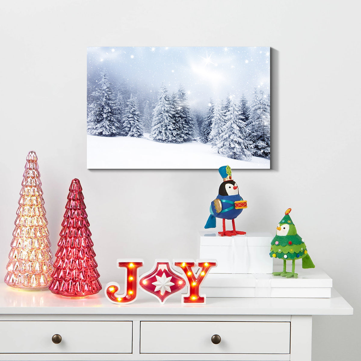 Framed Canvas Wall Art Decor Painting For Chrismas, Winter Pine Forest Chrismas Gift Painting For Chrismas Gift, Decoration For Chrismas Eve  Living Room, Bedroom Decor-3624in-Thickness 1.5inch