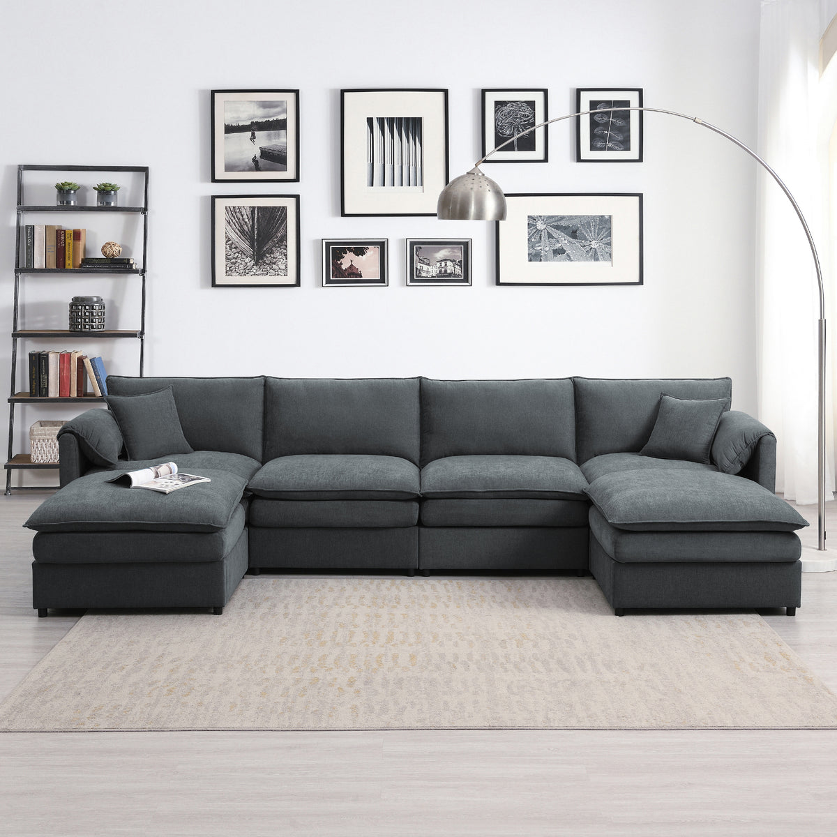 [SantaChoice] 134*66" Chenille Modular Sectional Sofa,U Shaped Cloud Couch Set with Double Cushions ,6 Seat Sleeper Sofa Bed with Ottomans,Oversized Indoor Furniture for Living Room, 3 Colors