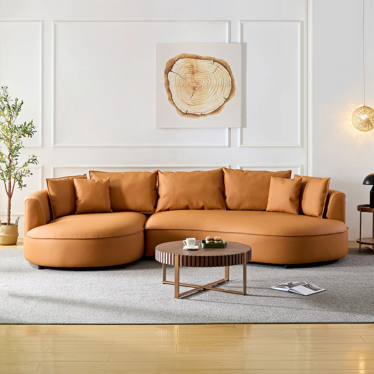 [SantaChoice] Modern Sectional curved Sofa Couch for Living Room,Upholstered 5-Seat Sofa Couch Eco-leather Couch Set for Apartment Office,Orange