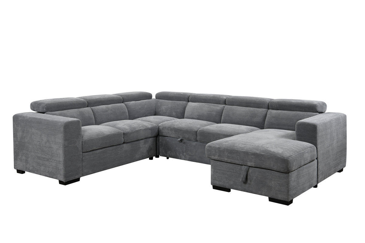 [SantaChoice] 123" Oversized Modern U-Shaped 7-seat Sectional Sofa Couch with Adjustable Headrest, Sofa Bed with Storage Chaise,Pull Out Couch Bed for Living Room ,Dark Gray