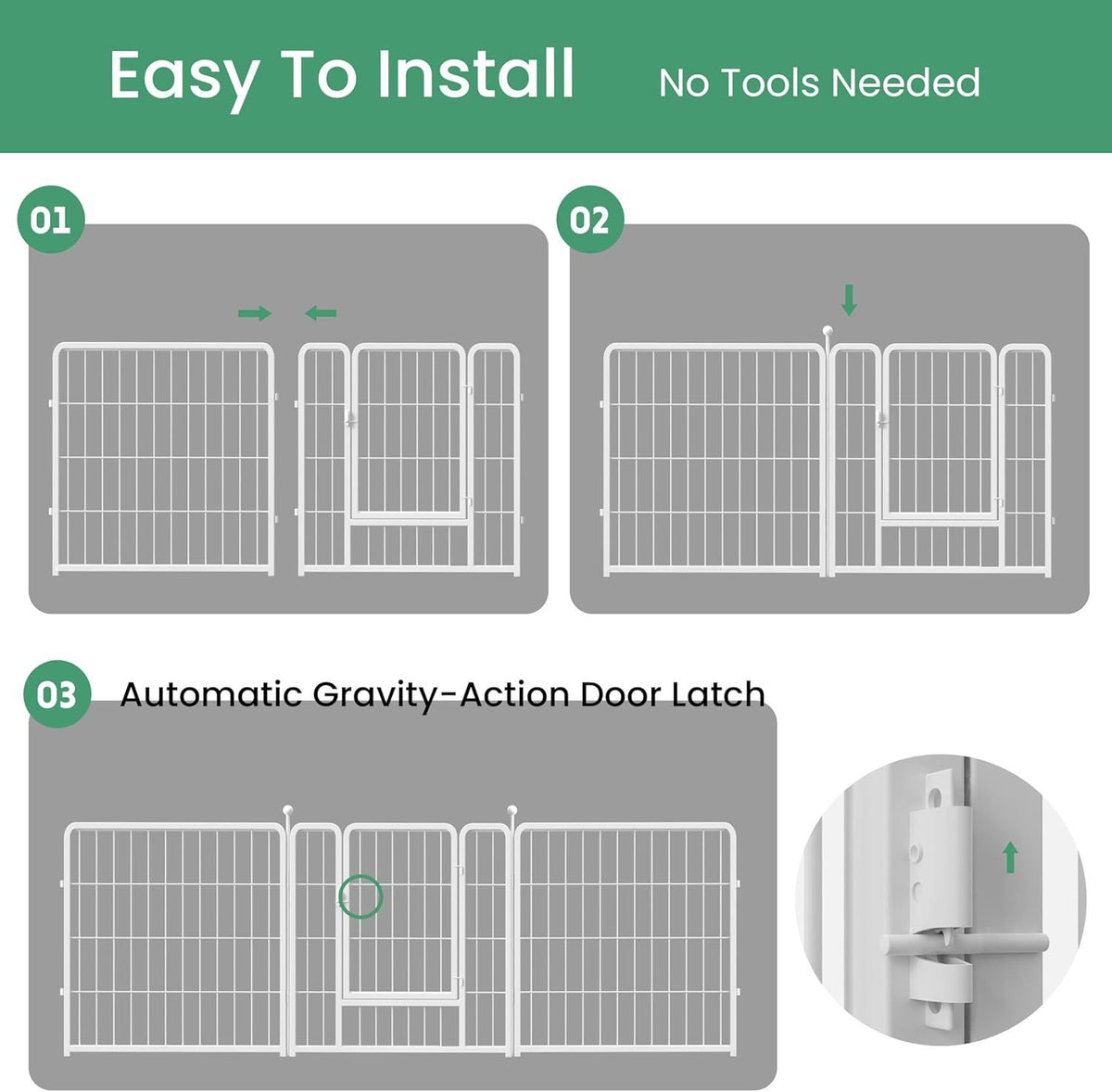 Dog Playpen, 24" Height 16 Panels Fence with Anti-Rust Coating, Metal Heavy Portable Foldable Dog Pen for Small/Medium Dogs RV Camping, White