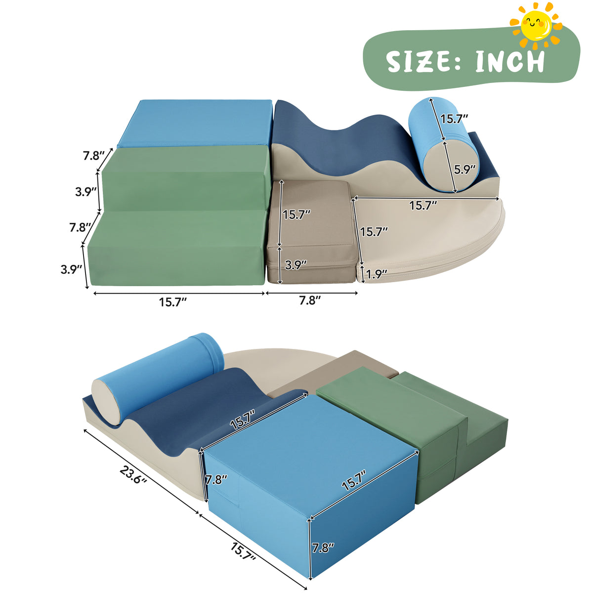 Soft Climb and Crawl Foam Playset 6 in 1, Soft Play Equipment Climb and Crawl Playground for Kids,Kids Crawling and Climbing Indoor Active Play Structure