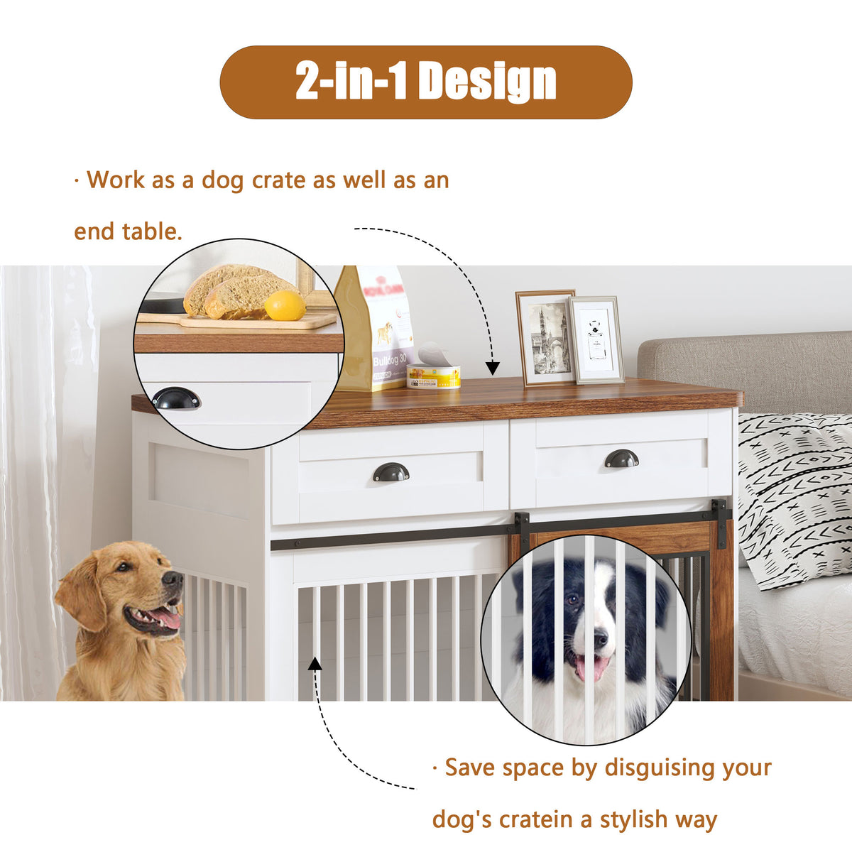Heavy Duty Furniture style dog cage wooden dog cage double door dog cage side cabinet dog cage Dog crate (44 1/2"W *23"D *33 1/4"H)