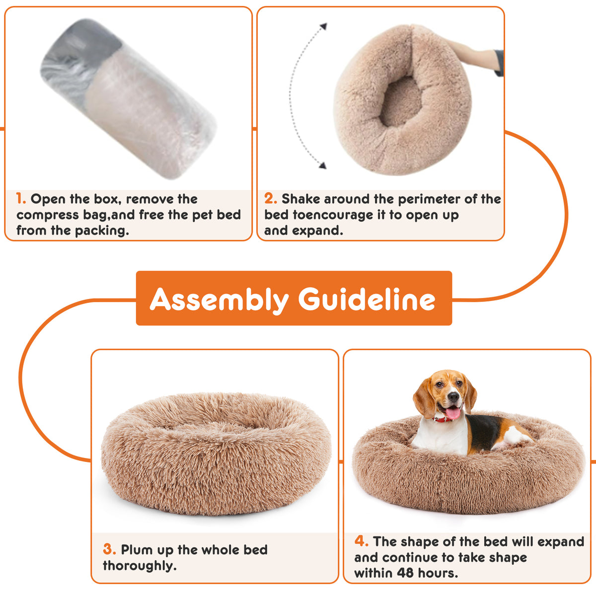 Anti-Slip Round Fluffy Plush Faux Fur Cat Bed, extra large  Brown