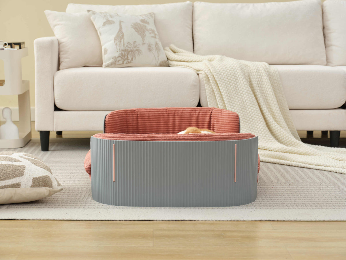 Scandinavian style Cat Couch Bed, Pet Sofa for Indoor Cats PP Indoor Pet Furniture Elevated Cat Beds with Removable Mattress Cover Suitable for Mid or Large  Animal Brand Design Grey+Pink