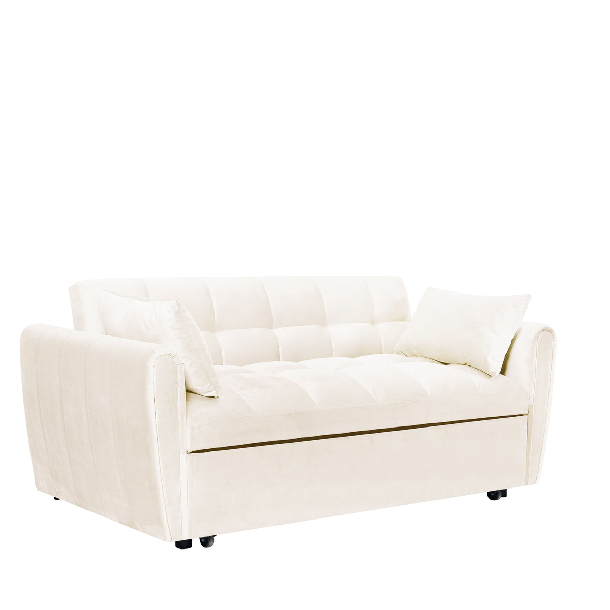 [SantaChoice] 64.9"3-in-1 foldable large size sofa bed, modern velvet double sofa, sofa bed with adjustable back, storage bag and pillow, suitable for living room, bedroom (beige)