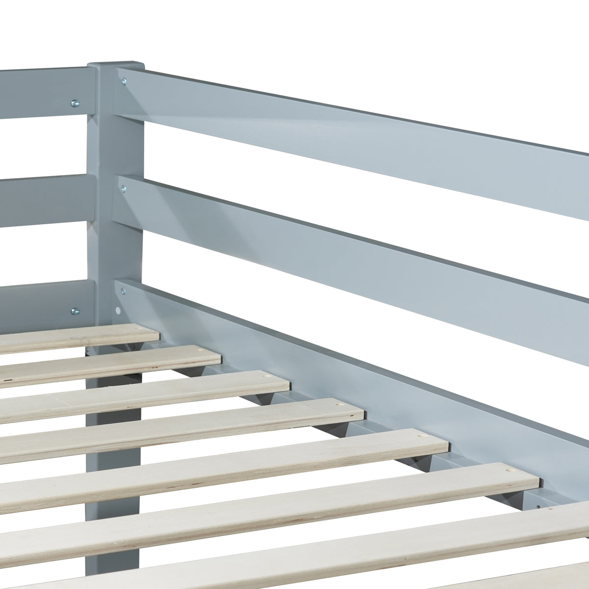 Solid Wooden, Solid Rubber Wooden Twin over Twin Loft Bed with Ladder, with Bed Platform of Strengthened Slats , Grey