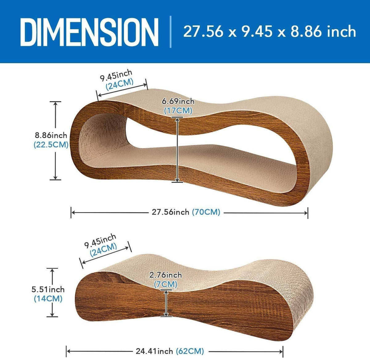 2 in 1 Cat Scratcher Cardboard Lounge Bed, Cat Scratching Board, Durable Board Pads Prevents Furniture Damage,Large