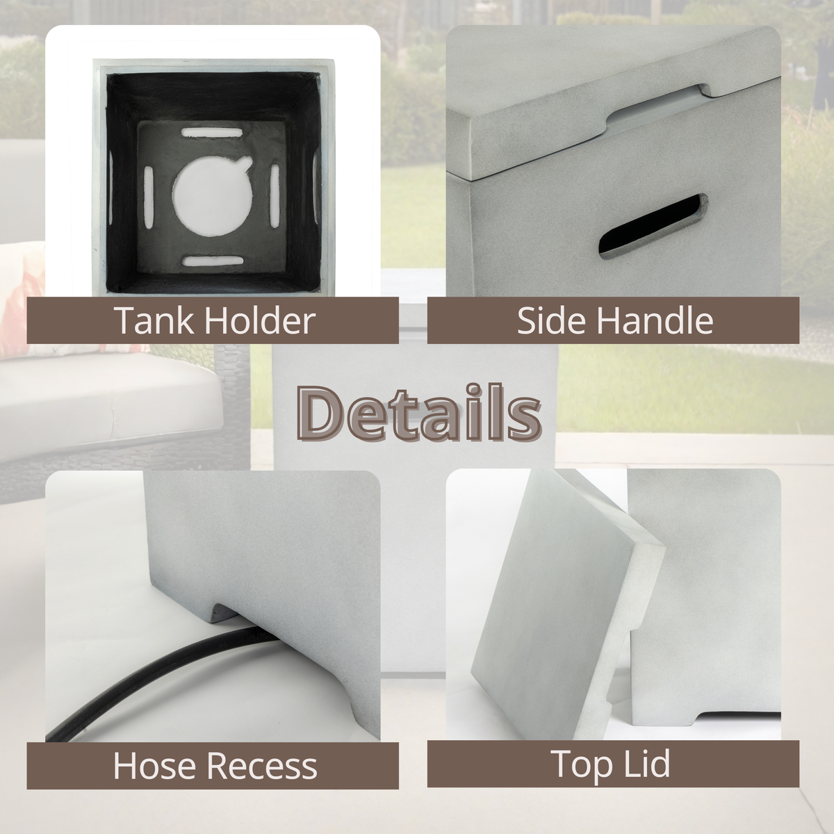 Outdoor Tank Table for Gas Fire Pits, Hides Propane Tank Cover, Concrete Light Gray, Side Handles