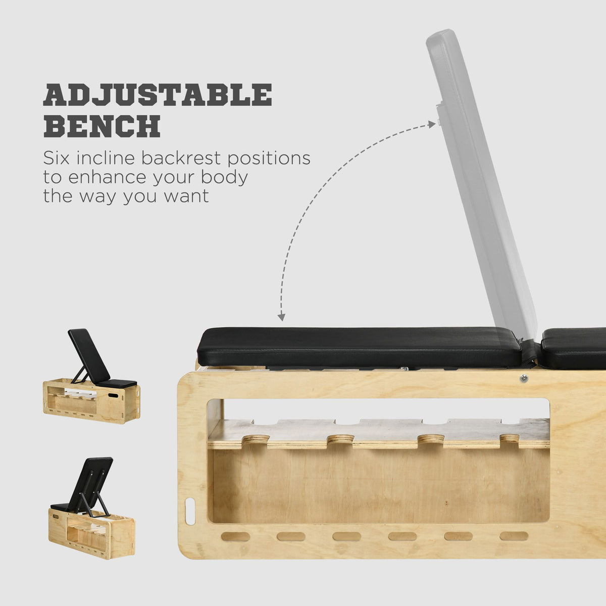 Soozier Adjustable Weight Bench, Workout Bench with Storage Rack Resistance Rope, Incline Bench Weight Lifting Equipment for Home Gym Arms & Chest Strength Training