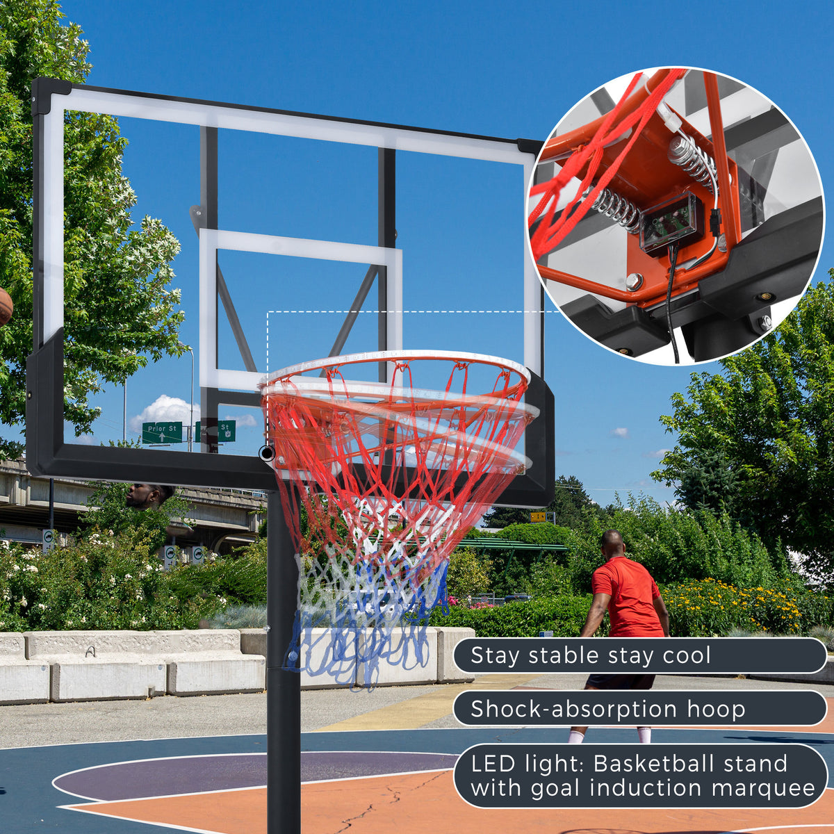 Portable Basketball Hoop Basketball System 4.76-10ft Height Adjustable for Youth Adults LED Basketball Hoop Lights, Colorful lights, Waterproof,Super Bright to Play at Night Outdoors,Good Gift for Kid