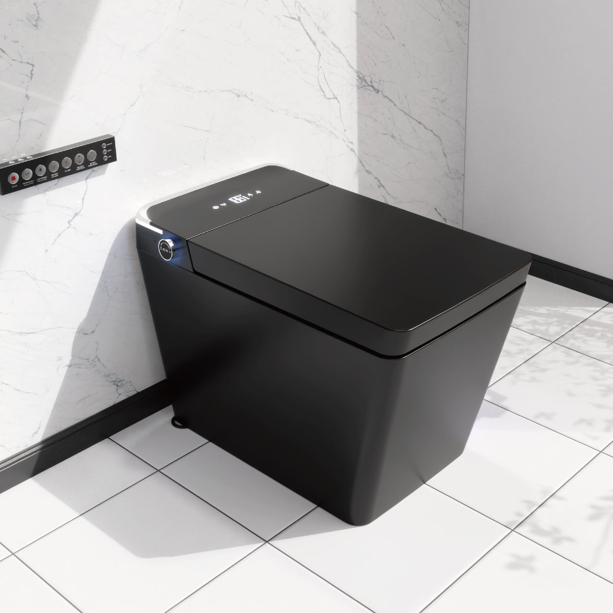Intelligent Sitting Bathroom with Wireless Remote Control,Modern Intelligent Integrated Waterless Toilet,Automatic lid Opening and Closing,Seat Sensing Massage Seat and Water Temperature Adjustment