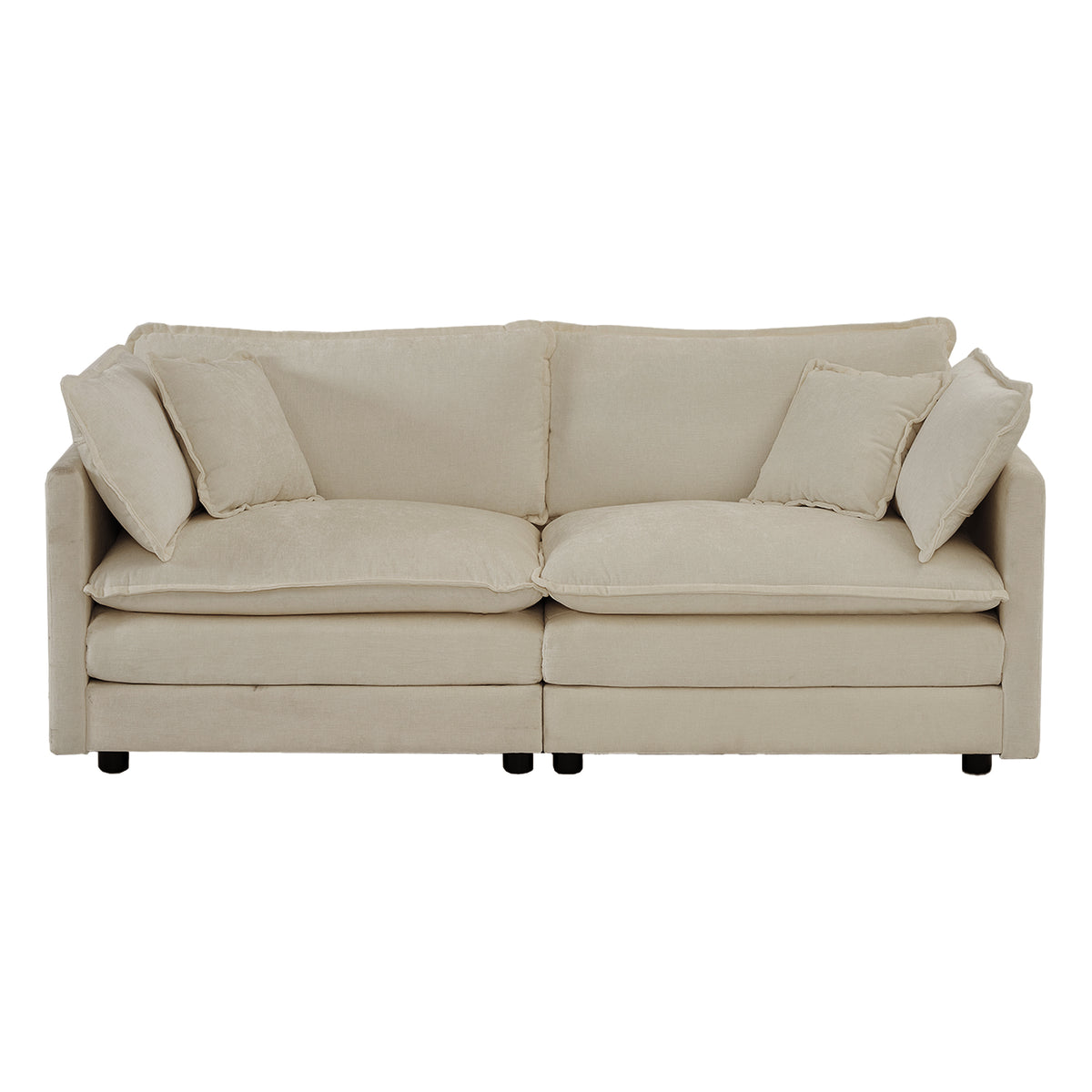 [SantaChoice] Modern Fabric Loveseat Sofa Couch for Living Room, Upholstered Large Size Deep Seat 2-Seat Sofa with 4 Pillows ,Beige Chenille