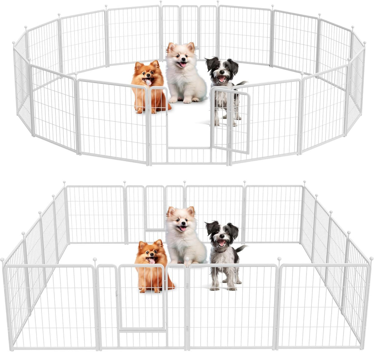 Dog Playpen, 24" Height 16 Panels Fence with Anti-Rust Coating, Metal Heavy Portable Foldable Dog Pen for Small/Medium Dogs RV Camping, White
