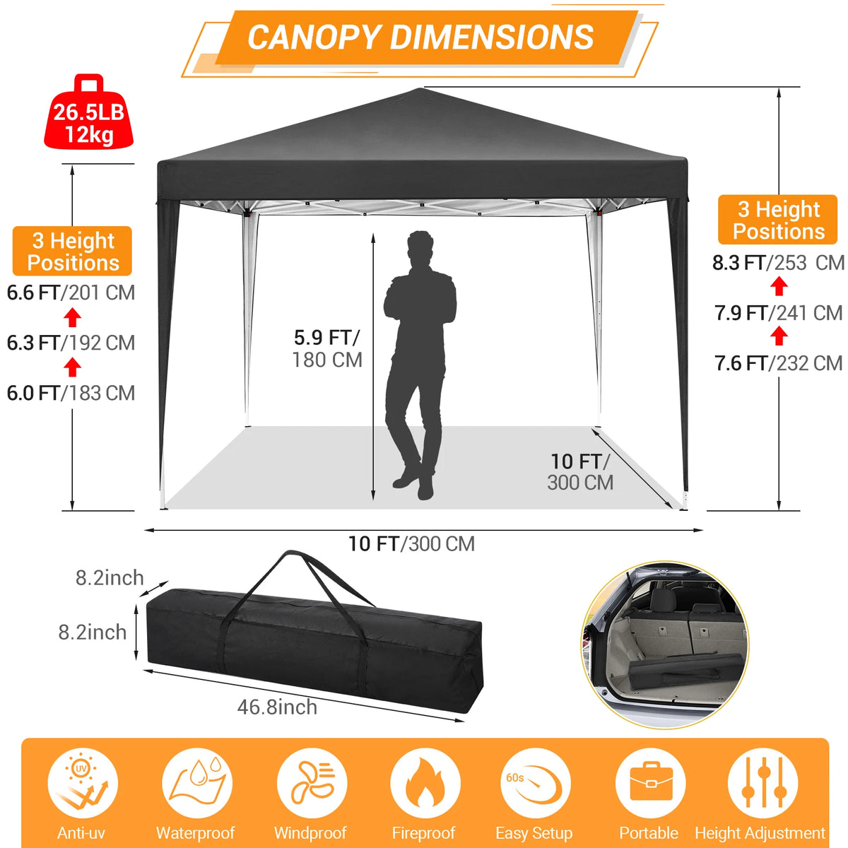 10x10 Pop Up Canopy Tent UPF 50+ Waterproof Outdoor Instant Portable Camping Gazebo for Commercial Sun Shade with 4 Sandbags