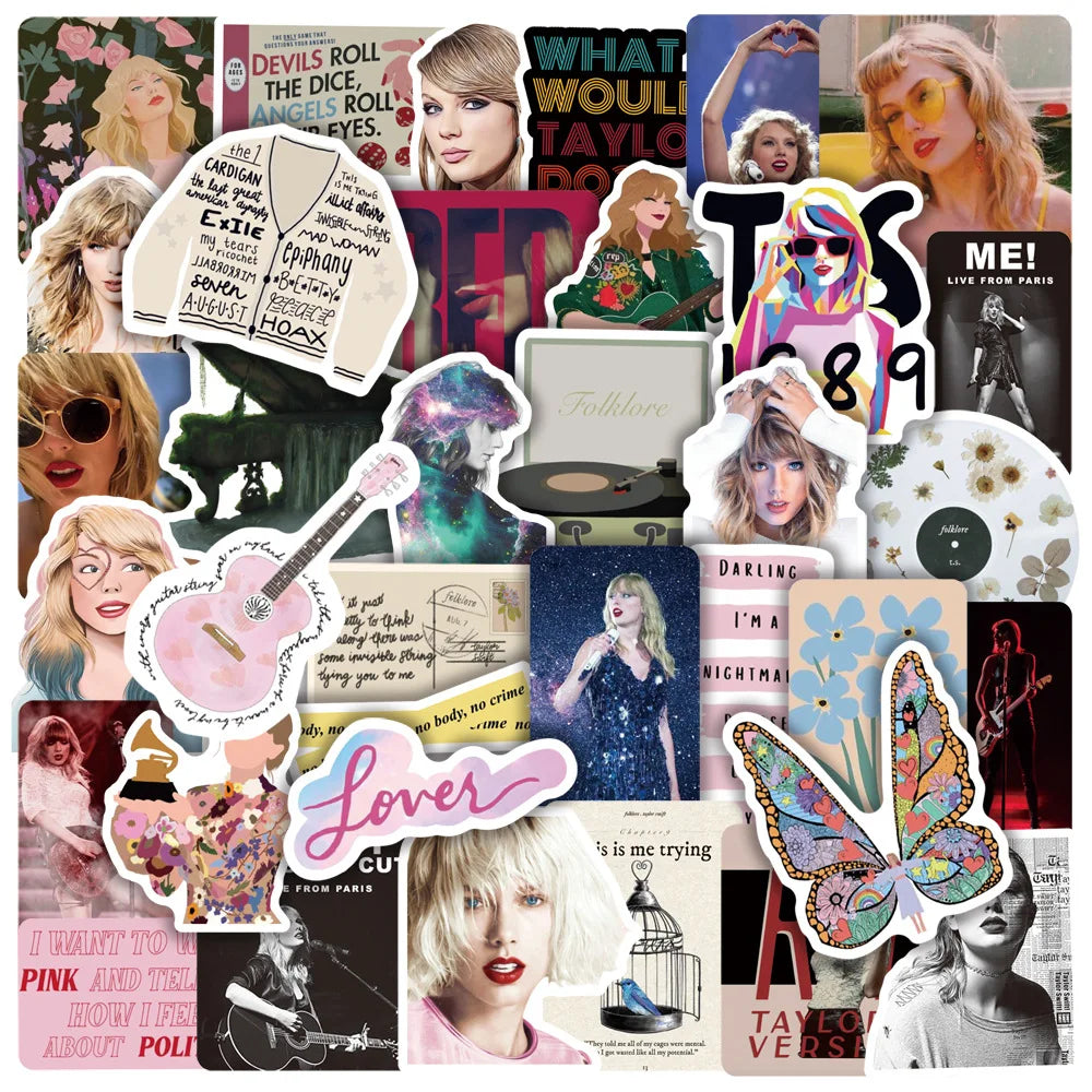 10/30/50PCS Taylor Alison Swift Stickers  Aesthetic Kawaii cute Guitar Laptop Skateboard Notebook Stationery Scrapbook Sticker