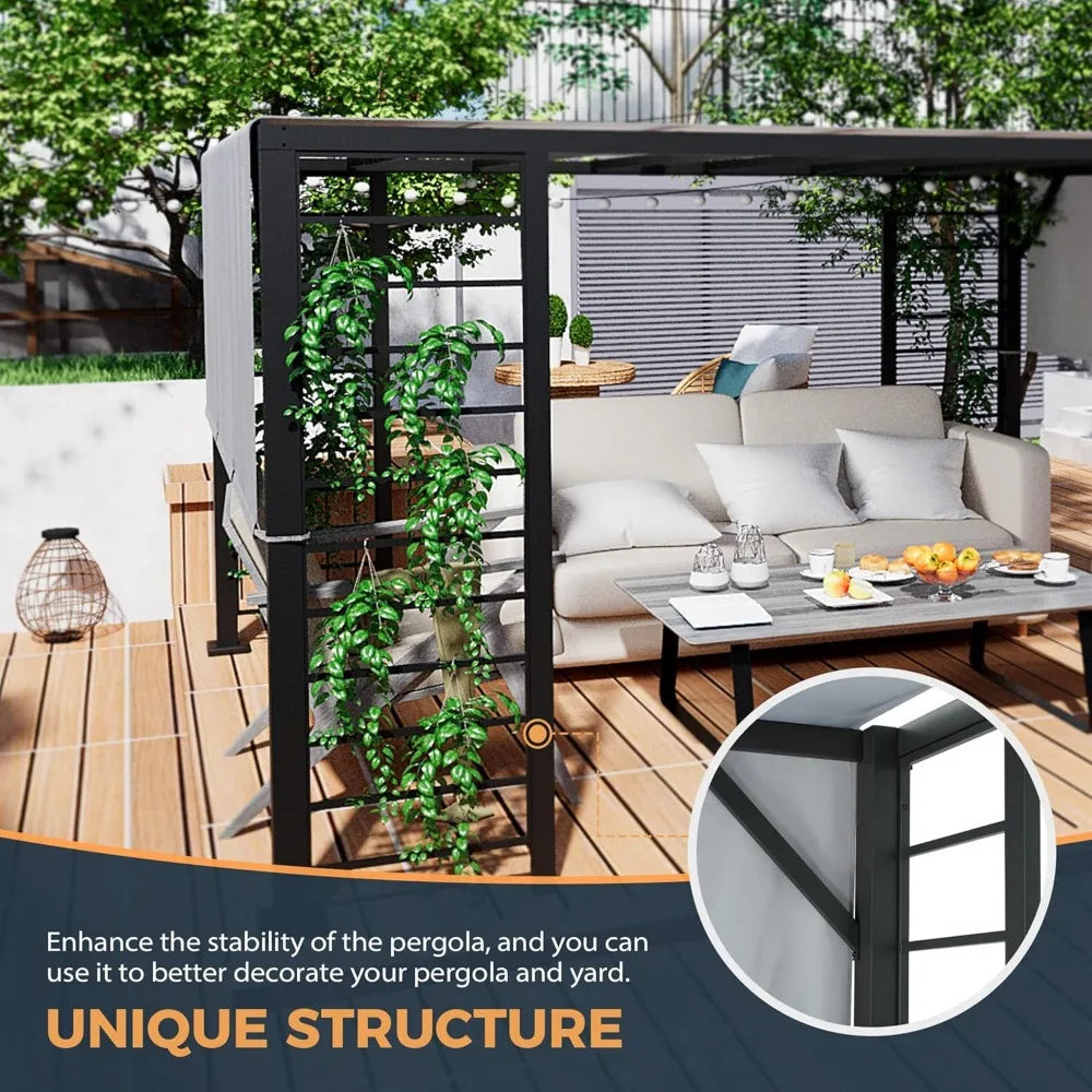 10' X 12' Outdoor Retractable Pergola, Metal Patio Pergola with Retractable Sun Shade Canopy and Aluminum Frame for Patio Gazebo