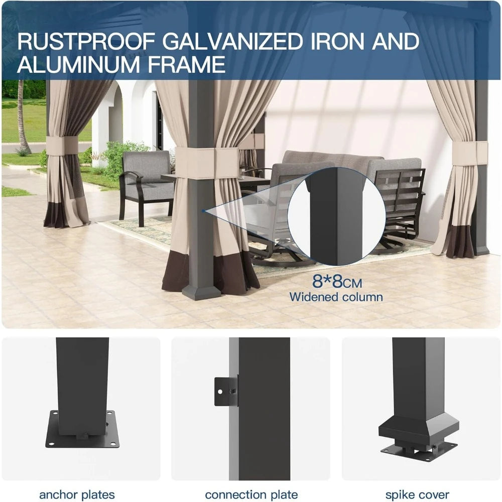 Hardtop Gazebo for Patio,Gazebo Pergola with Polycarbonate Pitched Roof,Wall-Mounted Heavy Duty Awnings for Patio,Decks,Backyard