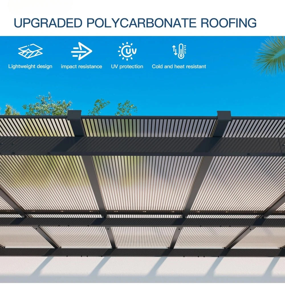 Hardtop Gazebo for Patio,Gazebo Pergola with Polycarbonate Pitched Roof,Wall-Mounted Heavy Duty Awnings for Patio,Decks,Backyard