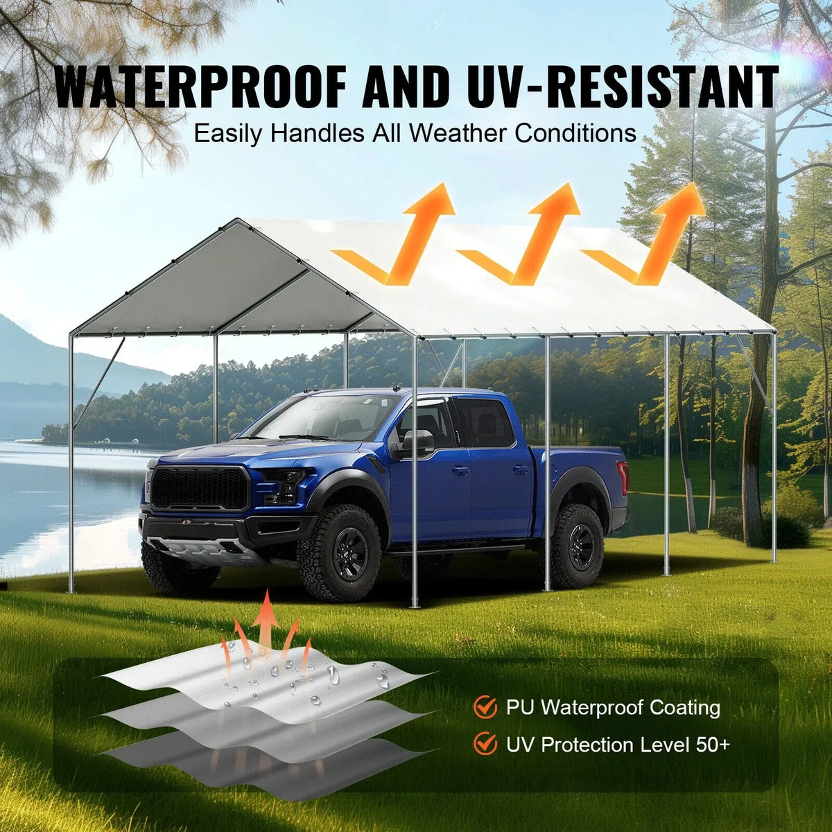 US 10 x 20 ft Carport Replacement Canopy Car Shelter Tent Cover White