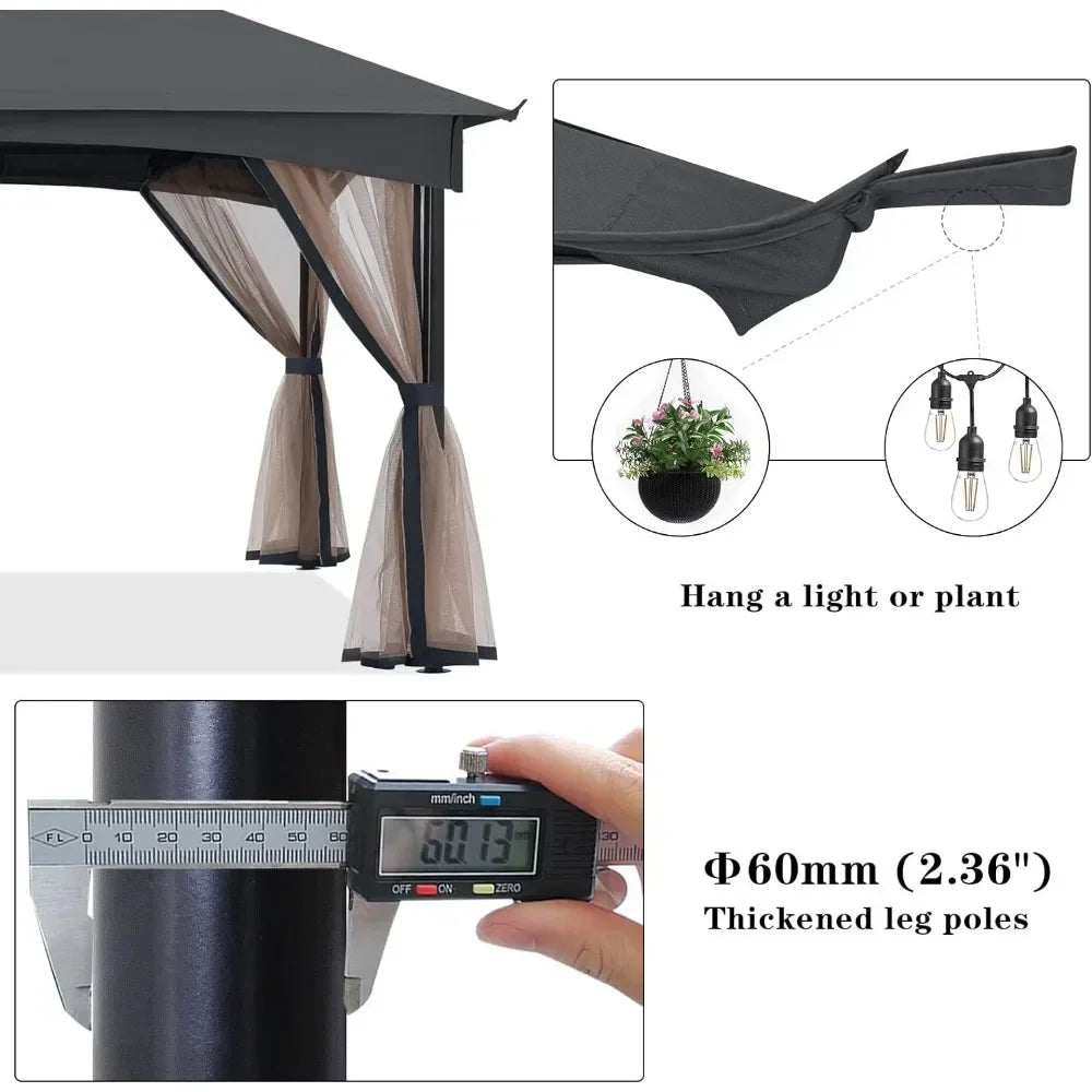 11 X 11 FT Outdoor Patio Gazebo, Outdoors Garden Gazebos with Netting Walls, Easy Installation, Outdoor Patio Gazebo